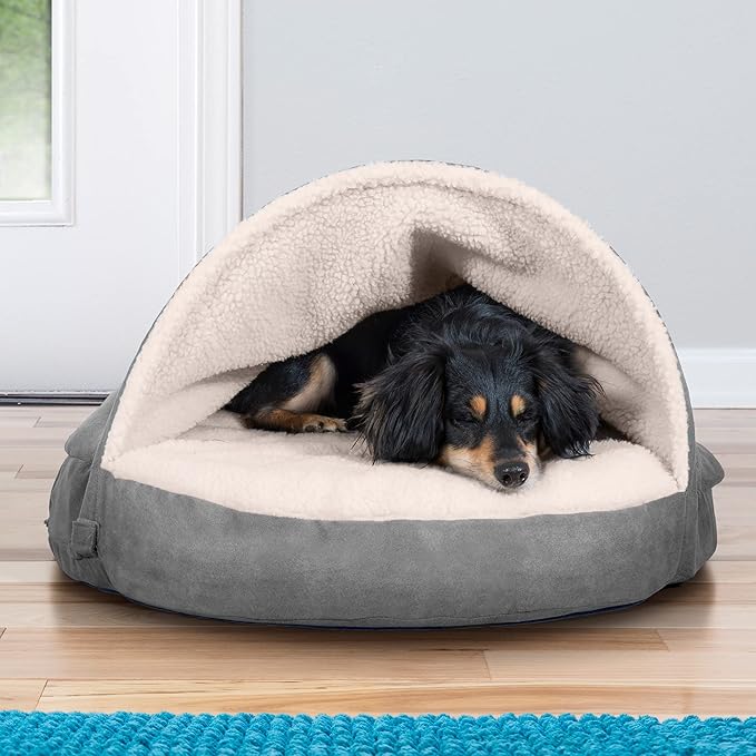 Furhaven 26" Round Cooling Gel Dog Bed for Medium/Small Dogs w/ Removable Washable Cover, For Dogs Up to 30 lbs - Sherpa & Suede Snuggery - Gray, 26-inch