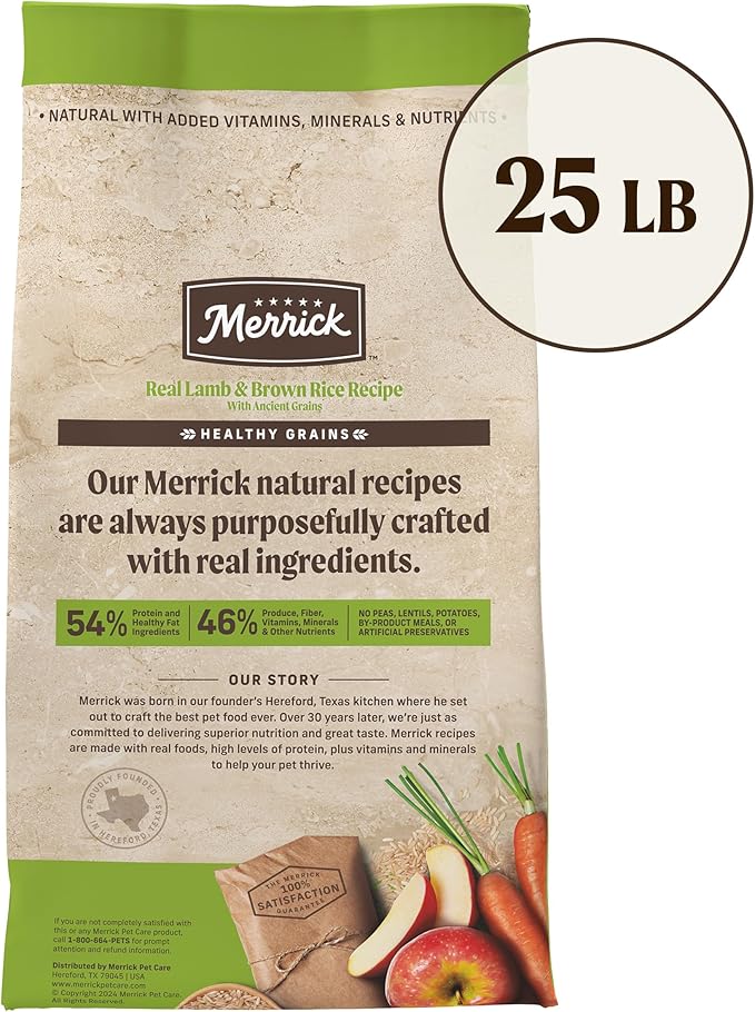 Merrick Healthy Grains Premium Adult Dry Dog Food, Wholesome And Natural Kibble With Lamb And Brown Rice - 25.0 lb. Bag