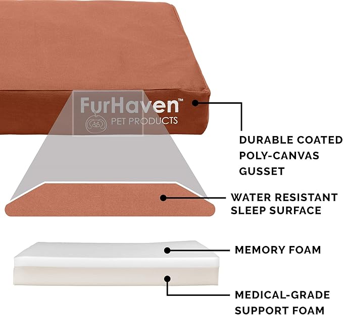 Furhaven Water-Resistant Memory Foam Dog Bed for Medium/Small Dogs w/ Removable Washable Cover, For Dogs Up to 35 lbs - Indoor/Outdoor Logo Print Oxford Polycanvas Mattress - Chestnut, Medium