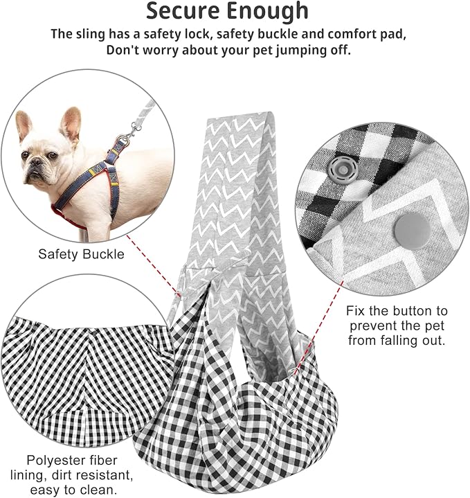 CUBY Dog and Cat Sling Carrier - Hands Free Reversible Pet Papoose Bag - Soft Pouch and Tote Design - Suitable for Puppy, Small Dogs Cats Outdoor (Stripe grey, Unadjustable strap)