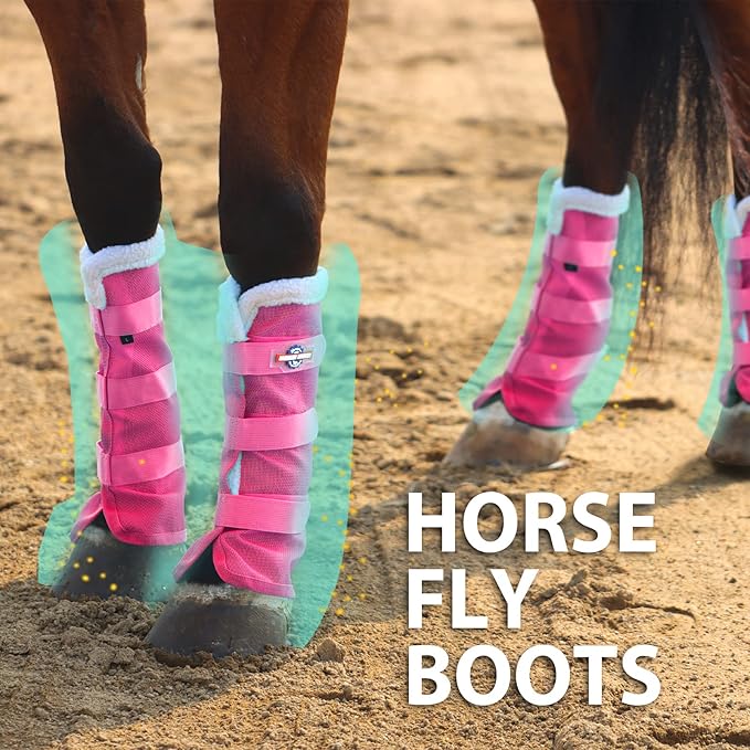 Harrison Howard Horse Fly Boots Summer Protection with Fleece Trim to Eliminate Rubbing Comfortable and Ventilating Mesh Leg Guards Set of 4 Magenta L