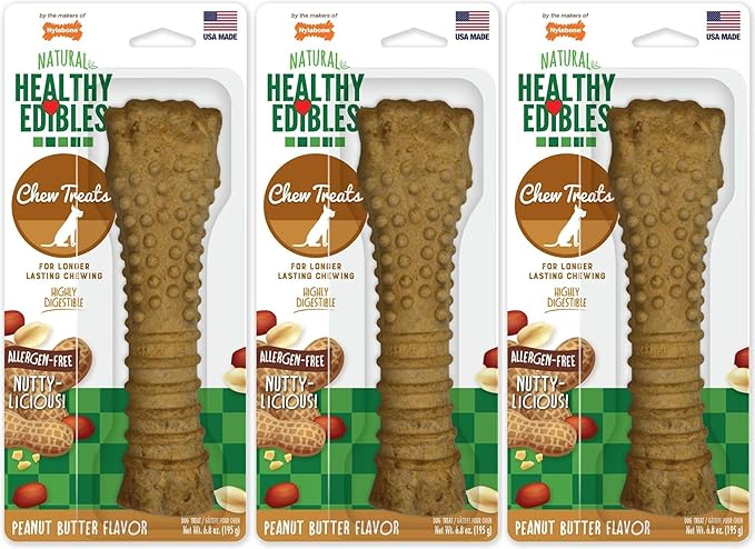 Nylabone 3 Pack of Healthy Edibles Allergy-Free Peanut Butter Dog Chew Treats, Souper, for Dogs Over 50 Pounds