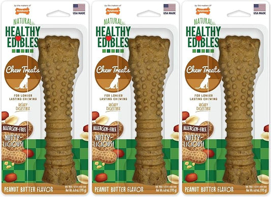 Nylabone 3 Pack of Healthy Edibles Allergy-Free Peanut Butter Dog Chew Treats, Souper, for Dogs Over 50 Pounds