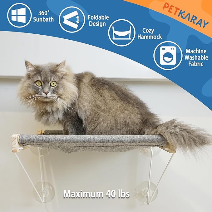 Cat Window Perch, Original Cat Hammock for Window, Foldable Cat Bed for Window Sill, Indoor Window Shelf Hammock Seat with Extra Suction Cups