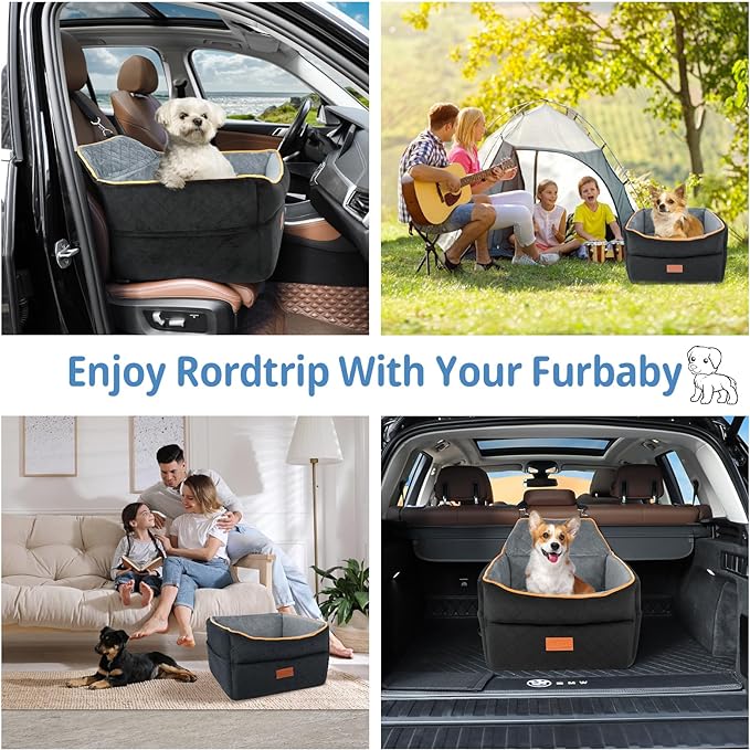 Dog Car Seat for Small Dogs, Memory Foam Dog Booster Seat for Dogs under 35 lbs, Detachable & Washable Dog Car Seat for Front & Back Seats, Elevated Pet Car Seat with Storage Pockets