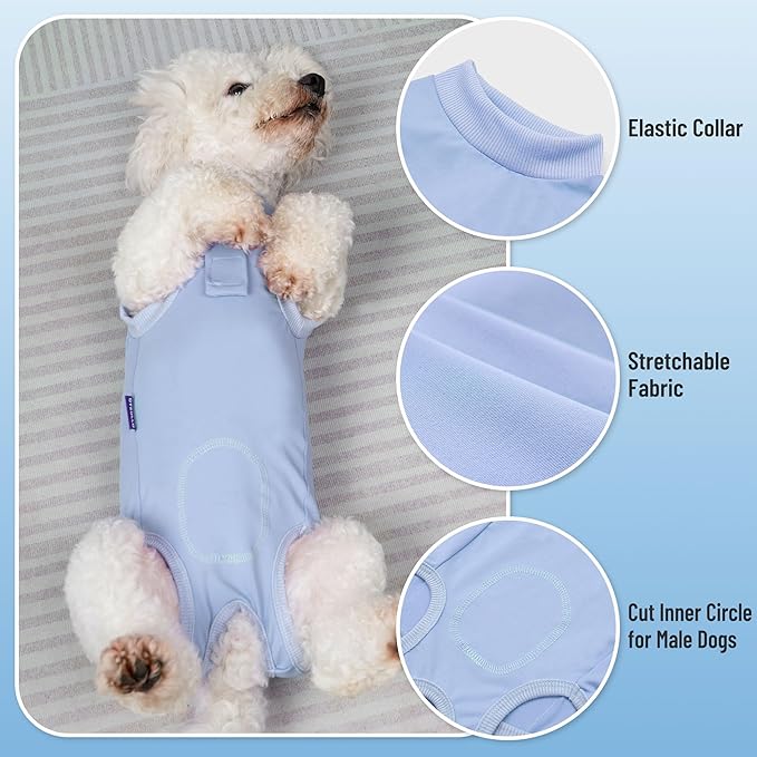 cyeollo Dog Surgery Recovery Suit Soft Breathable Female Male Pet Bodysuit for Spay, Neuter, Surgical Recovery Shirt for Small Medium Large Dogs, Blue, M