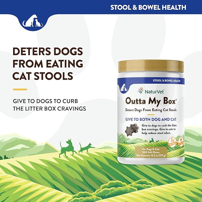 NaturVet – Outta My Box – 500 Soft Chews – Deters Dogs from Eating Cat Stools – Reduces Cat Stool Odors – For Dogs & Cats – 50 Day Supply