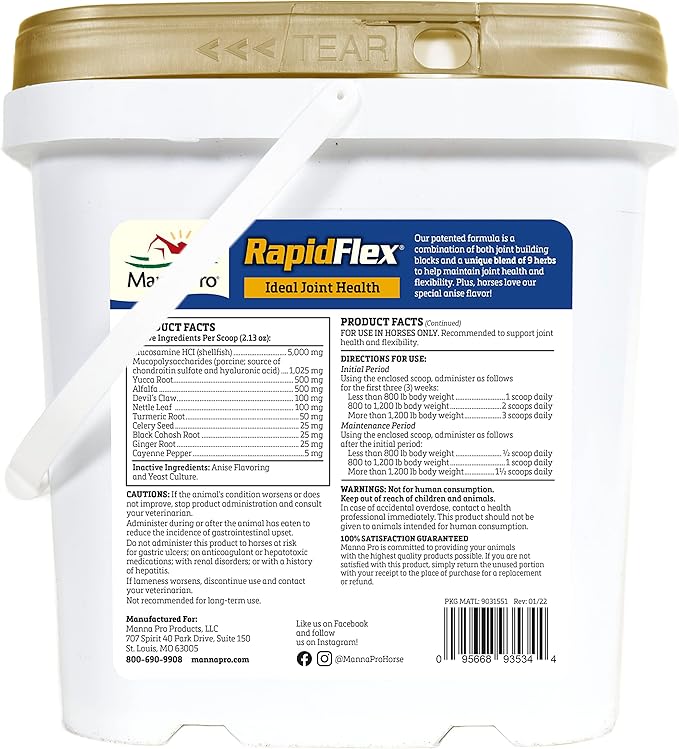 Manna Pro Rapid Flex - Fast Acting Joint Supplement for Horses - Clinically Proven Unique Patented Formula - 4 Pounds