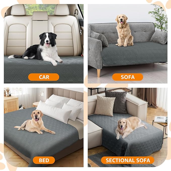 LOOBANI Waterproof Dog Blanket, Anti-Slip Bed Couch Covers for Dogs, 2 Pack Soft Pet Blankets to Protect Furniture Sofa Car for Puppy Cat Kids (82"X82", Dark Grey)