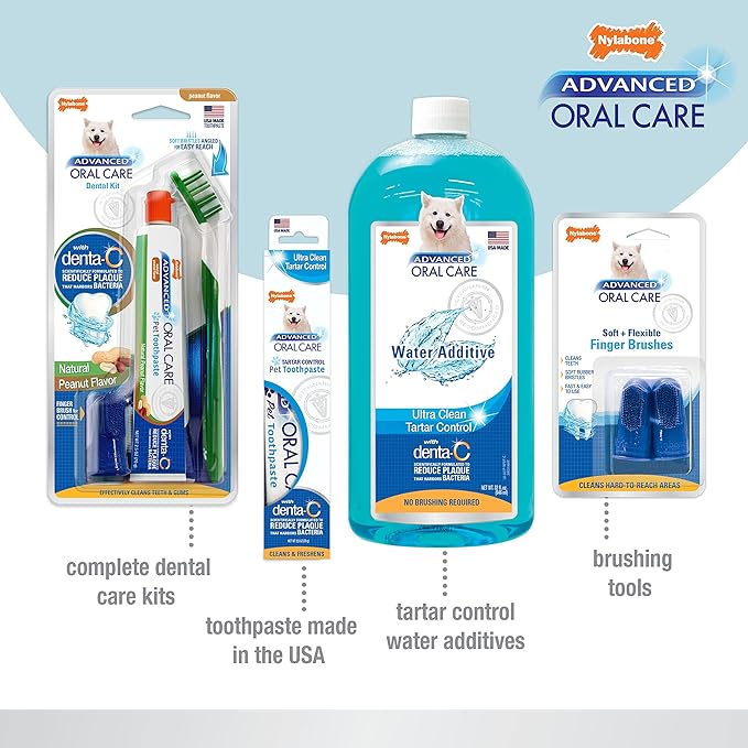 Nylabone Advanced Oral Care Cat & Dog Water Additive for Dental Care - Liquid Tartar Remover - Dog Breath Freshener & Teeth-Cleaning Liquid - Peppermint (16 oz.)