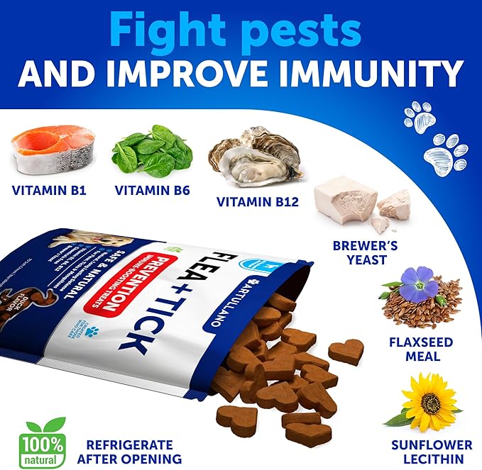 Flea and Tick Prevention for Dogs Chewables - Made in USA - Flea and Tick Chewables for Dogs - Natural Flea and Tick Supplement for Dogs - Oral Flea Pills for Dogs - Pest Defense - All Breeds & Ages