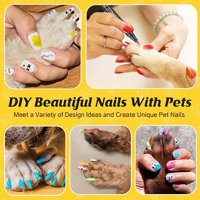 Dog Nail Polish Pens Quick Dry,12 Colors Safe Dog Nail Polish Set to DIY Pretty Nails, Ideal Gifts for Dogs Cats Light Dark Nails, Odorless, Non-Toxic, Water-Based Pet Nail Accessories Set