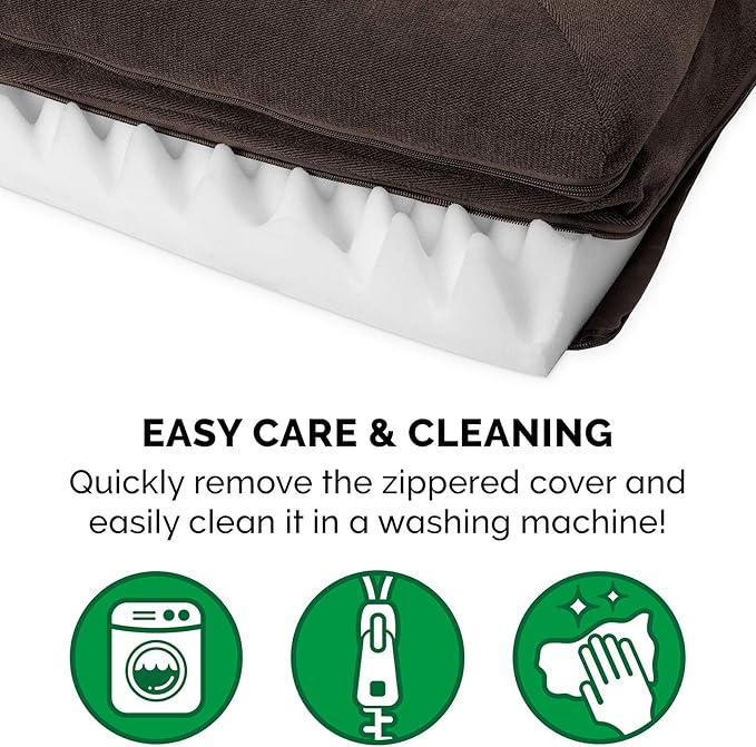 Furhaven Orthopedic Dog Bed for Medium/Small Dogs w/ Removable Bolsters & Washable Cover, For Dogs Up to 35 lbs - Sherpa & Chenille Sofa - Coffee, Medium