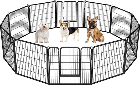 Yaheetech Heavy Duty Extra Wide Dog Playpen, 12 Panels Outdoor Pet Fence for Large/Medium/Small Animals Foldable Puppy Exercise Pen for Garden/Yard/RV/Camping 32 Inch Height x 32 Inch Width