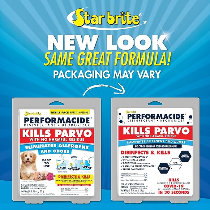 STAR BRITE PERFORMACIDE No-Rinse Disinfectant / Deodorizer for Pet Surfaces | Kills Parvovirus, Ringworm, Feline Calicivirus, Avian Influenza (Bird Flu), 3 Gallon Eco-Friendly Refill Pouches
