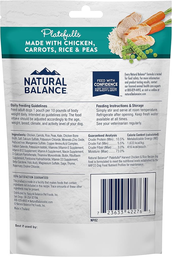 Natural Balance Platefulls Homestyle Adult Wet Dog Food, Harvest Chicken & Rice Recipe Cooked in Bone Broth, 9 Ounce (Pack of 12)