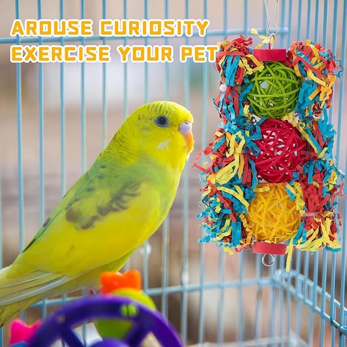 Bird Toys Parakeets Chewing Toys, Parrots Foraging Toys Bird Swing Climbing Hanging Toys Rope Perch Cage Toys for Small Medium Birds Conure Cockatiel Budgies Parrot Cockatoo Lovebird