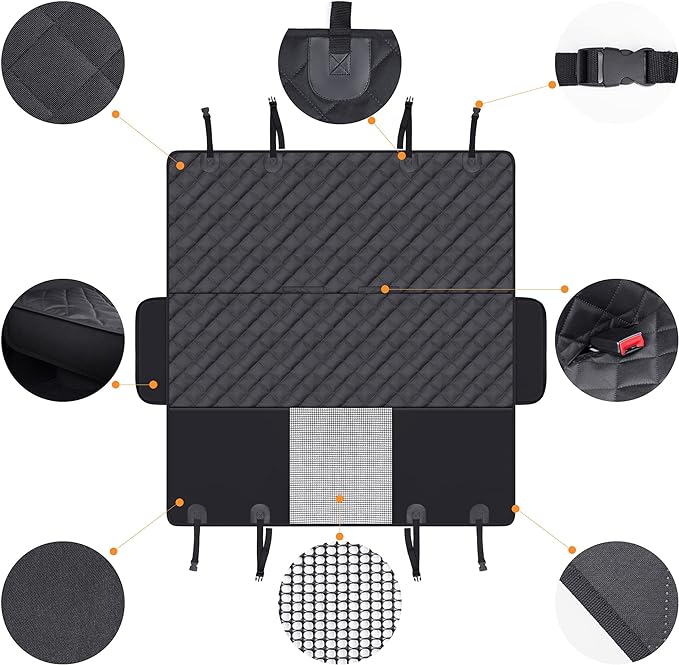 Dog Back Seat Cover Protector for Cars SUV and Trucks with Mesh Window, Scratchproof Nonslip and Waterproof Material(Black)