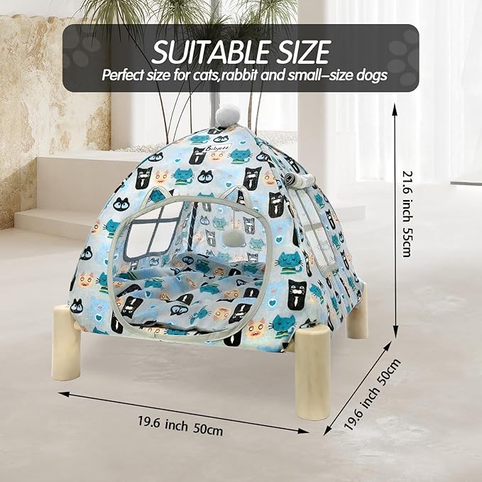 Pet Teepee House,Cat and Dog Waterproof Tent House,Breathable Washable Indoor/Outdoor Pet Tent, Suitable for Kitty, Puppy, Bunny and Small Animal (Colorful Cat)