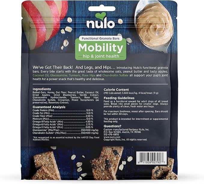 Nulo Functional Granola Bars, Healthy Dog Treats, Oven Baked, Made with Prebiotics and Probiotics, Contains No Added Salt, Sugar, or Molasses, 10 Ounce Bag