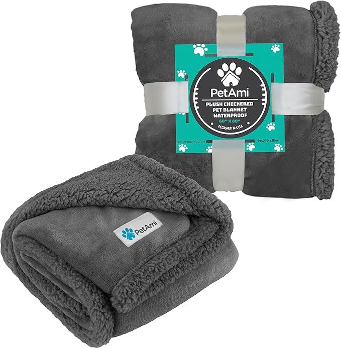 PetAmi Dog Blanket for Bed, XL Pet Blanket Large Dogs, Fleece Furniture Couch Cover Protector Sofa Car Crate Kennel, Soft Sherpa Cat Throw Plush Reversible Washable, Twin 60x80 Solid Dark Gray