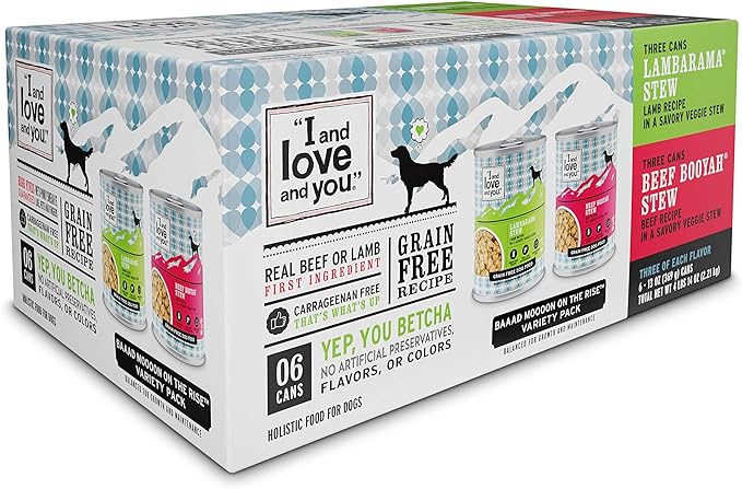 I and love and you Wet Dog Food - Baad Mooon On The Rise Variety Pack - Beef + Lamb, Grain Free, Filler Free 13oz can, 6pk