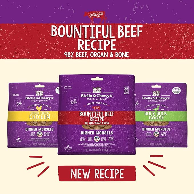 Stella & Chewy's Freeze-Dried Raw Cat Dinner Morsels – Grain Free, Protein Rich Cat & Kitten Food – Bountiful Beef Recipe – 3.5 oz Bag