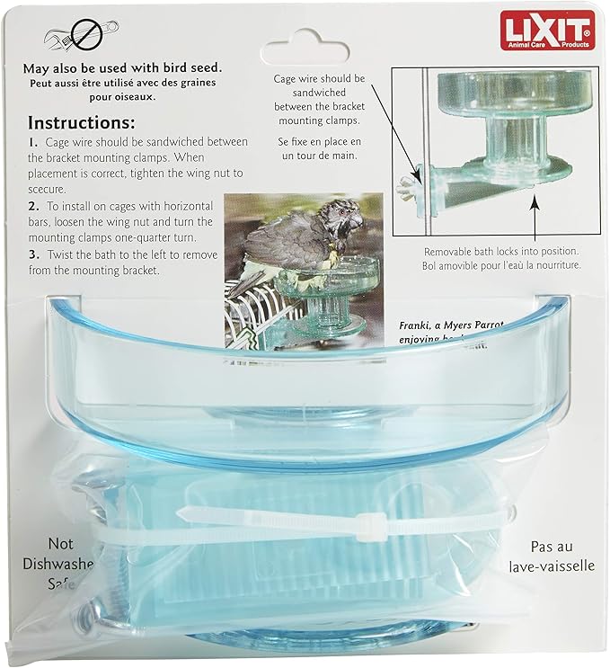 Lixit Quick Lock Bird Cage Bath for Lovebirds, Canaries, Finches, Parakeets, and Cockatiels and Other Small to Medium Feathered Friends (Pack of 1)