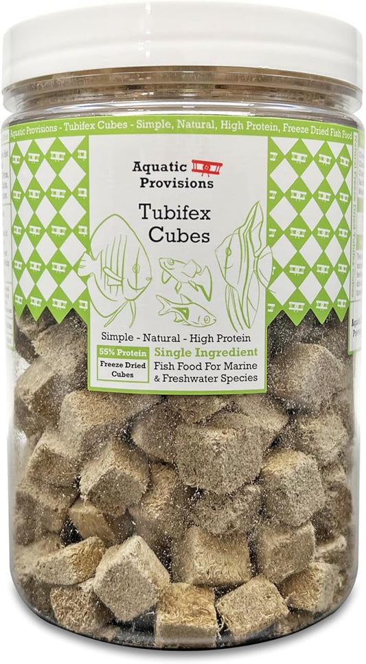 Freeze Dried Tubifex Cubes 3 oz, Fish Food for Freshwater and Marine Aquarium Fish