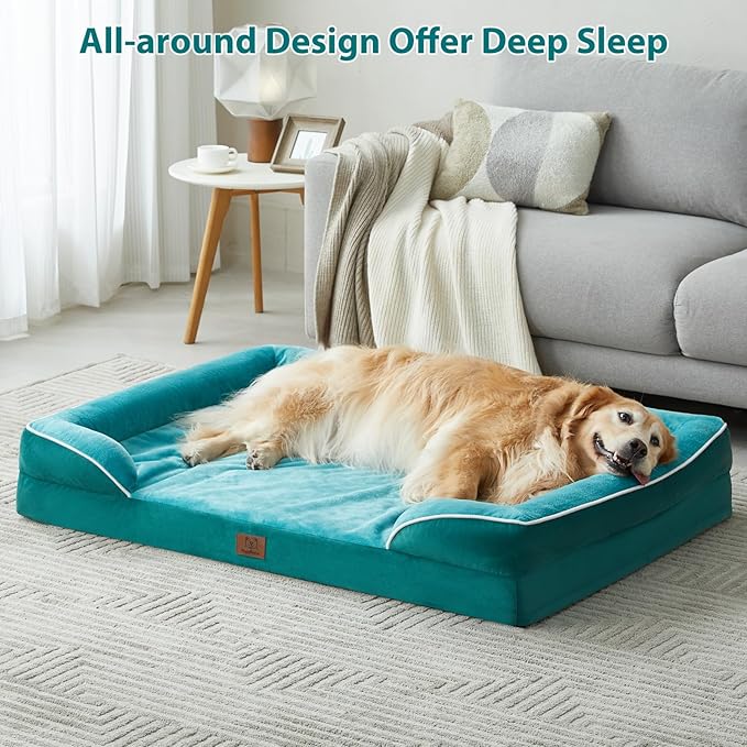 WNPETHOME Waterproof Dog Beds for Medium Dogs, Orthopedic Medium Dog Bed with Sides, Big Dog Couch Bed with Washable Removable Cover, Pet Bed Sofa with Non-Slip Bottom for Sleeping Green