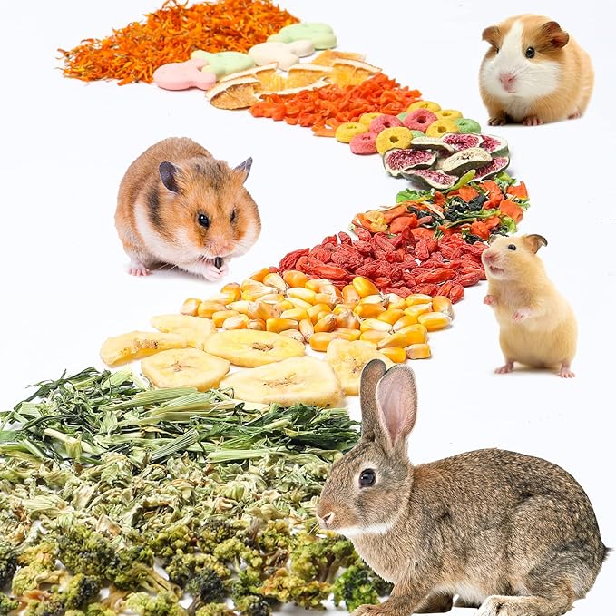 18 Grids Bunny Natural Mix Treats, Bunny Chew Toys, Guinea Pig Snacks，Healthy Bunny Treats,Rabbit Chew Toys,Small Animal Treats (Fruit+Vegetable, M)