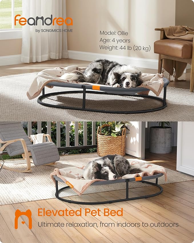 Feandrea Pet Bed, Elevated Dog Bed for Medium, Large Dogs, Cat Bed for Multiple Cats, with Removable Washable Mesh, for Pets up to 120 lb, Oval, Gray UPCB005G01