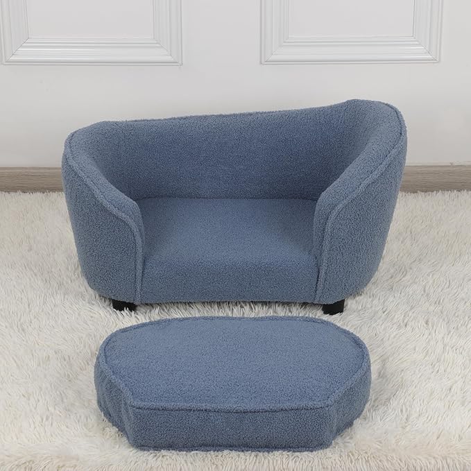 Velvet Pet Sofa Bed, Cat Sofa Couch, Comfy Dog Sofa & Chair for Small Dogs, Pet Couch Chair with Removeable & Washable Cushion for Puppy & Cats (blue)