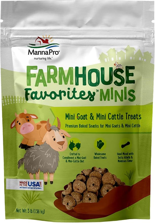 Manna Pro Farmhouse Favorites Mini Goat & Cattle Treats – Premium Baked Snacks for Mini Goats & Mini Cattle – Hand Mixed – Alfalfa & Molasses Flavored – 3lb Bag