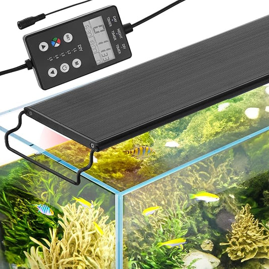 VEVOR Aquarium Light with LCD Monitor, 42W Full Spectrum Fish Tank Light with 24/7 Natural Mode, Adjustable Brightness & Timer - Aluminum Alloy Shell Extendable Brackets for 48"-54" Freshwater Tank