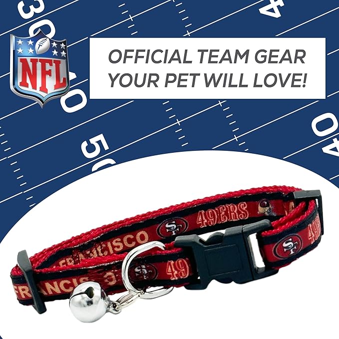 NFL CAT Collar San Francisco 49ers Satin Cat Collar Football Team Collar for Dogs & Cats. A Shiny & Colorful Cat Collar with Ringing Bell Pendant