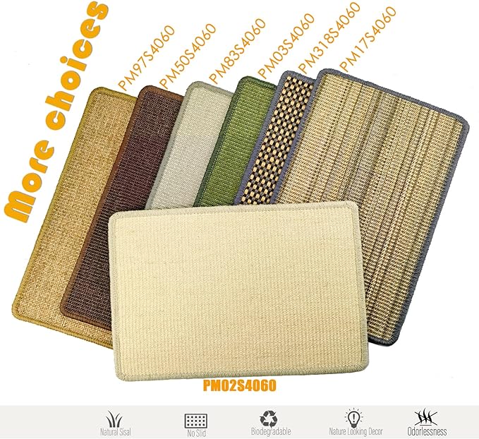 Cat Scratcher Mat, 23.6x15.7” Natural Sisal Scratching Mat with Velcro Tape,Stick on Floor and Wall Cat Scratch Pad Rug, Horizontal Cat Scratch Mat Protect Carpet and Sofa (Natural Color)