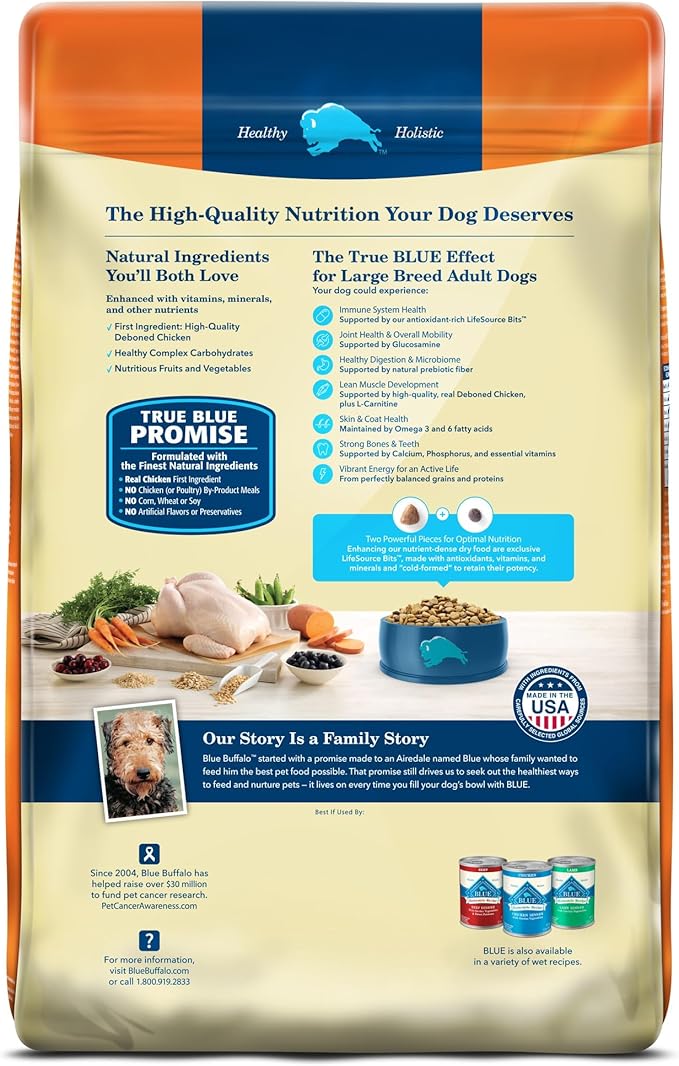 Blue Buffalo Life Protection Formula Large Breed Adult Dry Dog Food, Promotes Joint Health and Lean Muscles, Made with Natural Ingredients, Chicken & Brown Rice Recipe, 15-lb. Bag