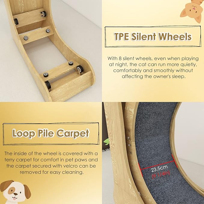 Cat Exercise Wheel Indoor with Low Noise & Install Video, 40 inch Snail-Shape Cat Running Wheel Exerciser for Indoor Cats, Scratcher & Storage Heavy Cat Treadmill with Non-slip Carpet