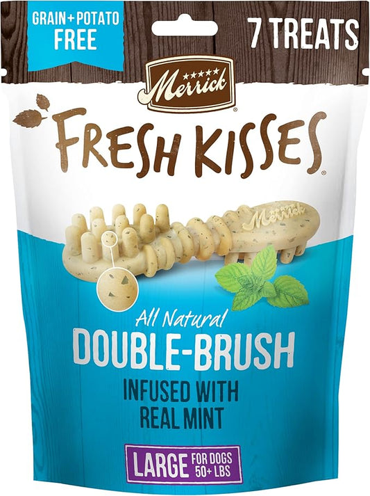 Merrick Fresh Kisses Natural Dental Chews, Toothbrush Shape Treat Infused With Real Mint, For Large Dogs - 7 ct. Bag