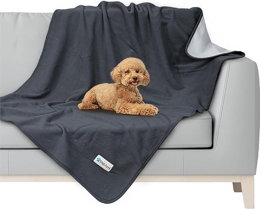 PetAmi Waterproof Dog Blanket for Bed, XL Pet Blanket Couch Cover Protection, Fleece Cat Blanket Throw for Crate Kennel Sofa Furniture Protector, Reversible Soft Plush, Twin 60x80 Gray/Light Gray