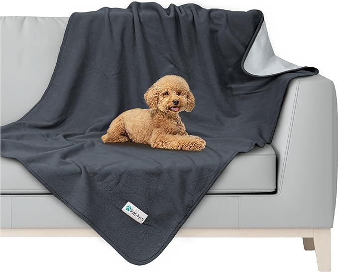 PetAmi Waterproof Dog Blanket for Small Medium Dog, Pet Puppy Blanket Couch Cover Protection, Fleece Cat Washable Throw, Couch Sofa Furniture Protector, Reversible Soft Plush, 29x40 Gray/Light Gray