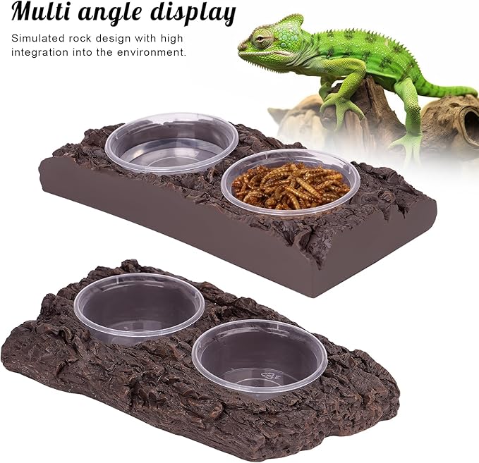 Crested Gecko Feeding Ledge Reptile Feeder Food Dish Double Bowl with 6PCS Feeding Cups Food Water Feeder Crested Gecko Tank Accessories for Lizard Chameleon Pets Leopard Bearded Dragon