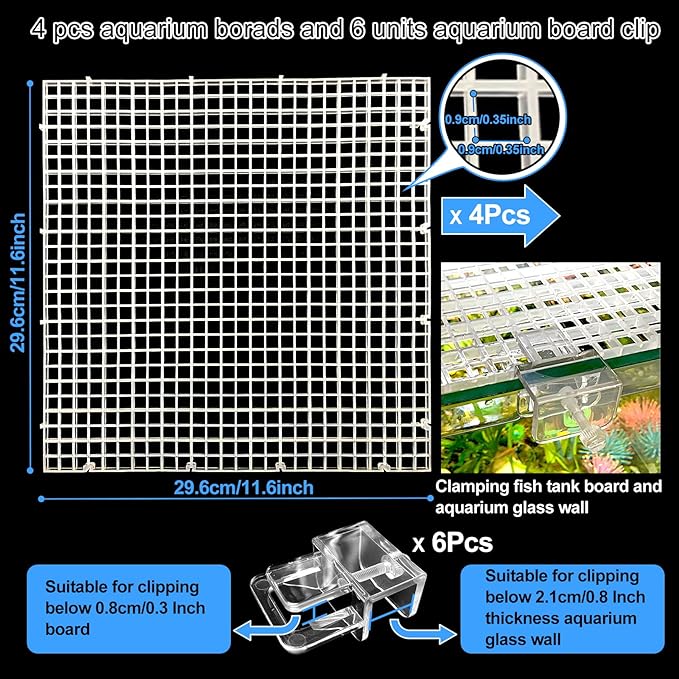 4 Aquarium lid Hood Fish Tank top Cover Terrarium lid Plastic Grid Panel Egg Crate Grate 6 Aquarium Glass Cover Board Clip