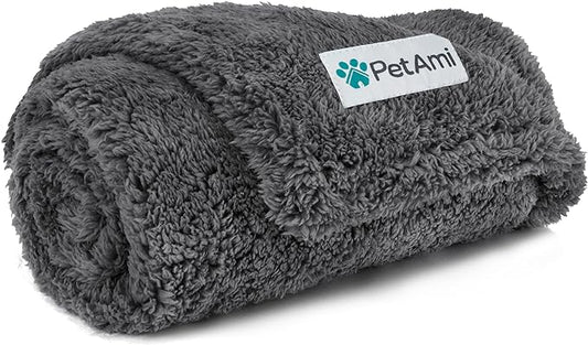 PetAmi Fluffy Waterproof Dog Blanket for Small Medium Dogs, Soft Warm Pet Sherpa Throw Pee Proof Couch Cover, Reversible Cat Puppy Bed Blanket Sofa Protector, Plush Washable Pad (Grey, 24x32)