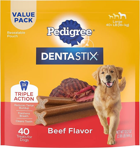 PEDIGREE DENTASTIX Large Dog Dental Treats Beef Flavor Dental Bones, 2.08 lb. Value Pack (40 Treats)