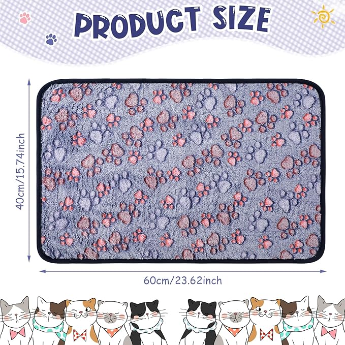 4 Pcs Pet Blanket Dog Puppy Blanket Paw Print Fleece Blanket for Small Medium Pet Dog Cat Warm Soft Sleep Mat Guinea Pig Cage Liners Blanket (Blue,Small(24 x 16 Inch))