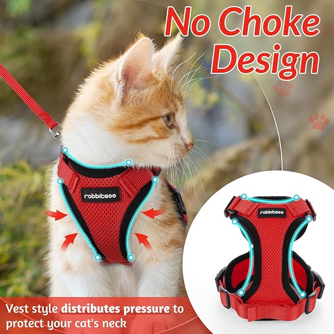 rabbitgoo Cat Harness and Leash for Walking, Escape Proof Soft Adjustable Vest Harnesses for Cats, Easy Control Breathable Reflective Strips Jacket, Red, S