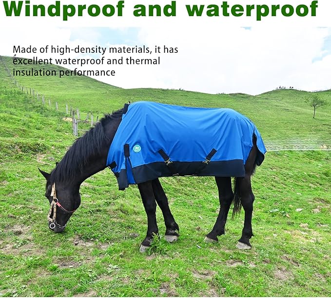 Waterproof and Breathable Horse Sheet|Horse Blankets for Real Horses|Adjustable with Tail Rainy Day Choices for Horses(76", Blue)