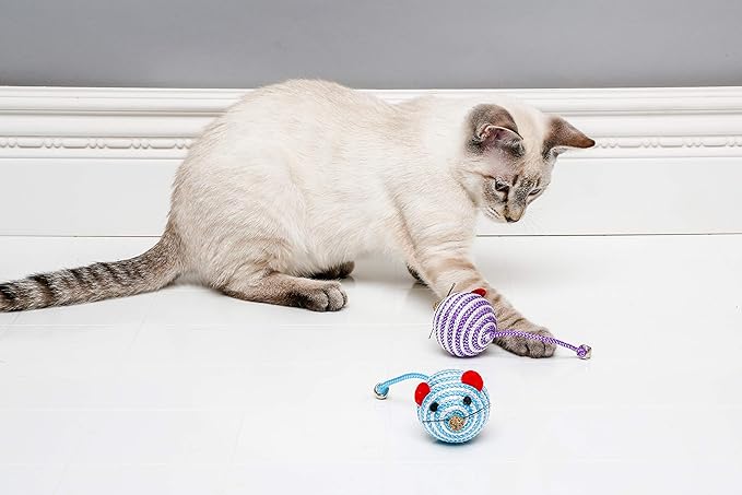 Hartz Cattraction Bell Mouse Cat Toy with Two Silver Vine & Catnip Sisal Mice - 2 Pack, All Breed Sizes